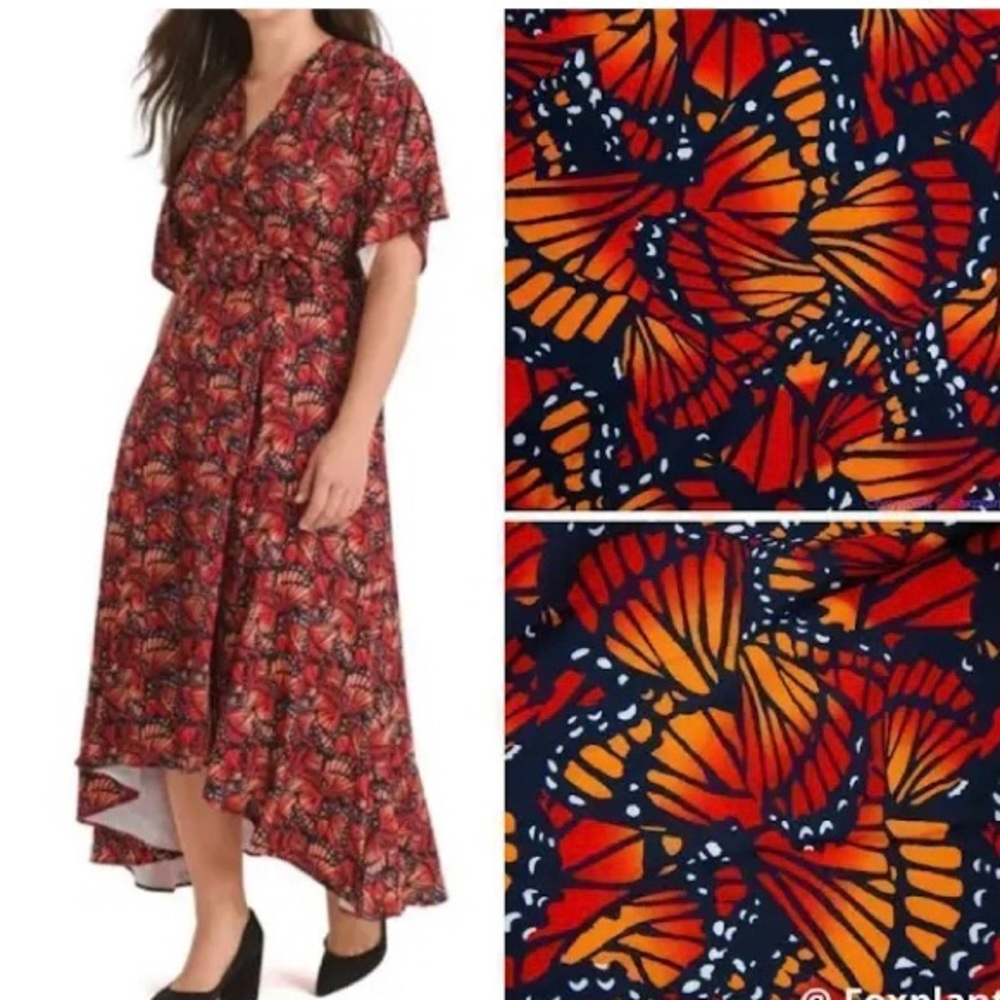 Hutch Monarch Butterfly Print Wrap Hi-Lo Maxi Dress